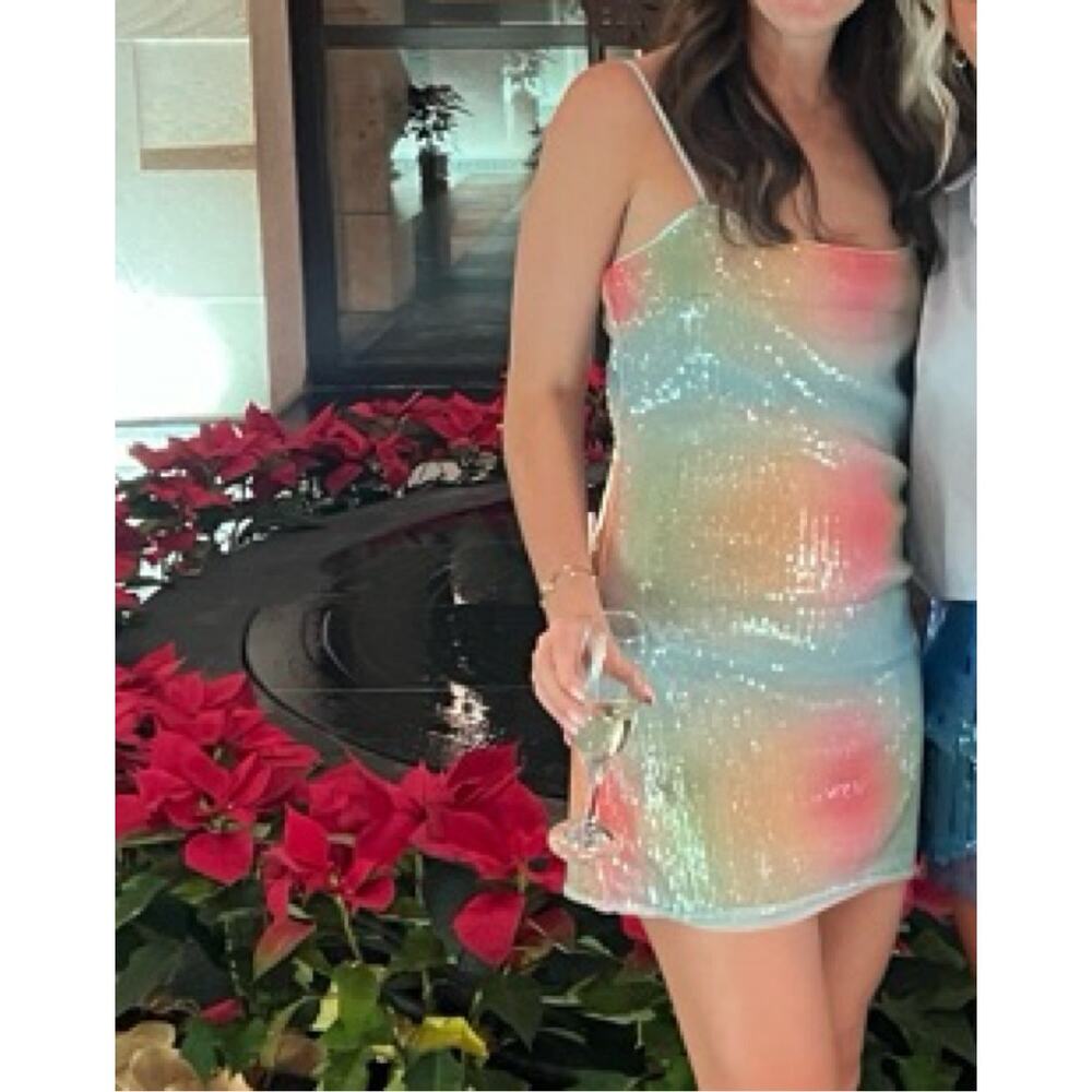 STAUD Jenny Dress Rainbow Ombré Mesh Mini slip sequin size medium M - Picture 2 of 14